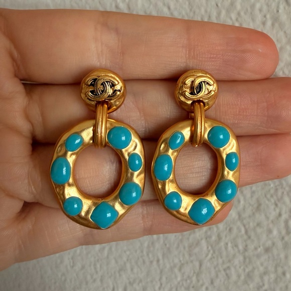 🩵CHANEL Vintage Turquoise Enamel Drop Earrings ✨